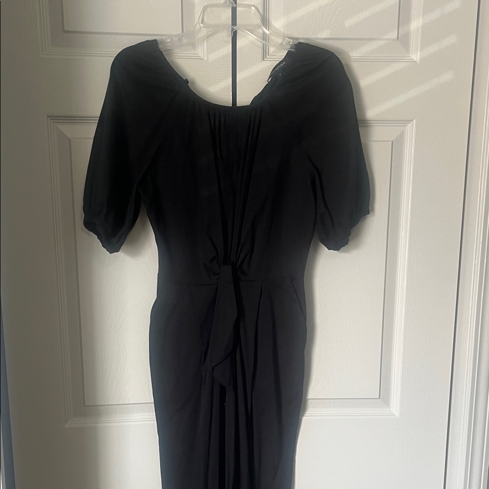 Banana Republic Black Gathered Puff-Sleeve Jumpsuit